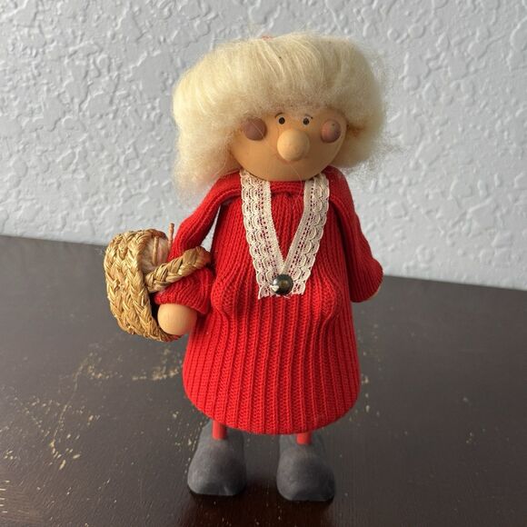 Tomte Other - Ljungstroms Vintage Sweden 9” Christmas Figurine Tomte Wood Felt Mrs. Claus